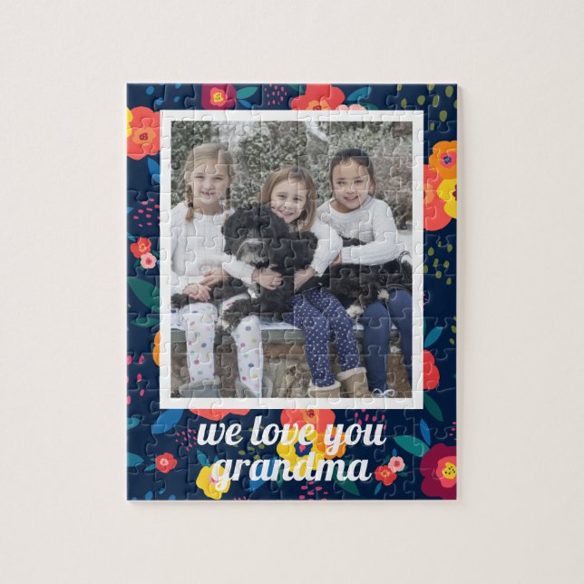 Puzzle Ama tu foto floral de abuela personalizada (Vertical)