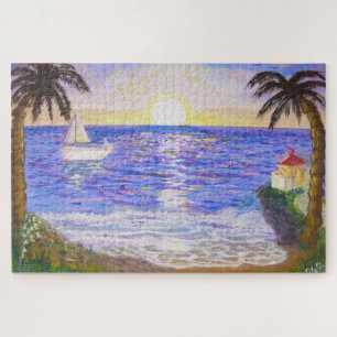 Puzzle Amanecer en el océano, paisaje de costa, arte de y