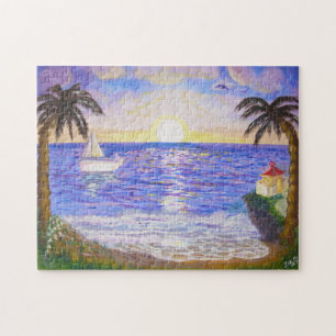 Puzzle Amanecer en el océano, paisaje de costa, arte de y