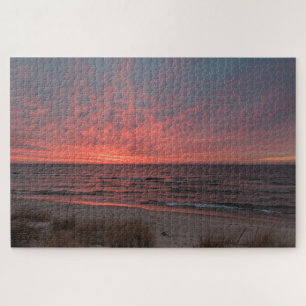 Puzzle Amanecer rosa en diciembre en el lago Michigan