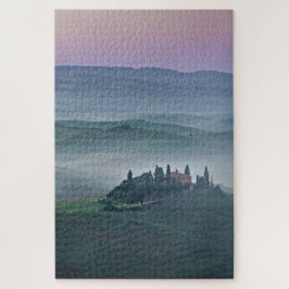 Puzzle Amanecer rosa sobre el paisaje toscano con villa