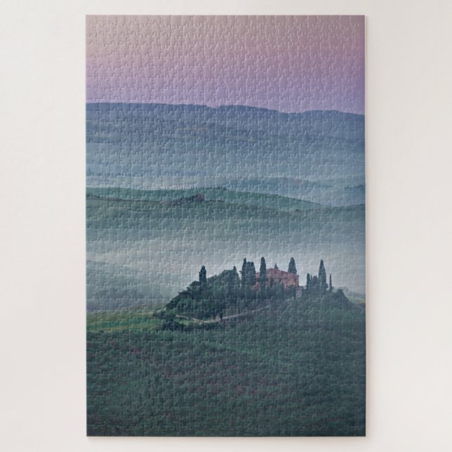 Puzzle Amanecer rosa sobre el paisaje toscano con villa (Vertical)