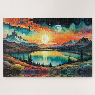 Puzzle Amanecer sobre el Lago de la Montaña mientras la L