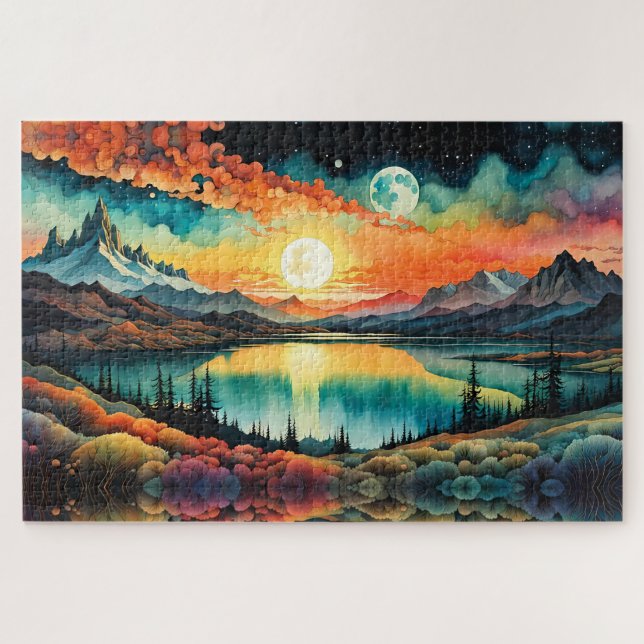 Puzzle Amanecer sobre el Lago de la Montaña mientras la L (Horizontal)