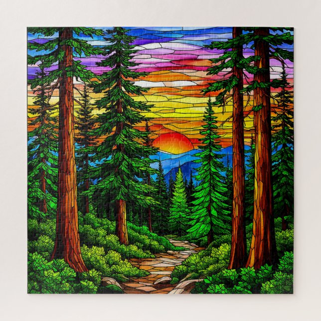 Puzzle Amanecer sobre un paisaje forestal tranquilo (Vertical)