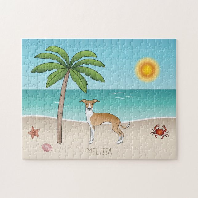Puzzle Amanecer Y Perro De Higgys Blanco En Una Playa Tro (Horizontal)