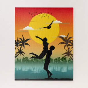 Puzzle Amante de la silueta del atardecer Regalo romántic