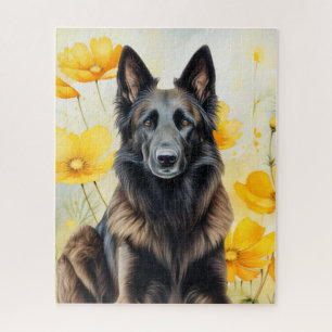 Puzzle Amante del perro Tervuren belga y amapolas