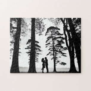Puzzle Amantes de la silueta en la selva blanca y negra