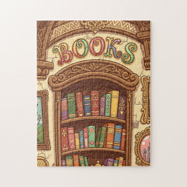 Puzzle Amantes de los libros Estante de libros de dibujos (Vertical)