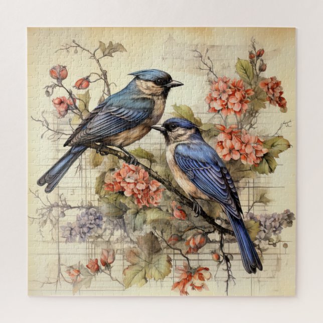 Puzzle Amantes de pájaros vintage lindos (Vertical)