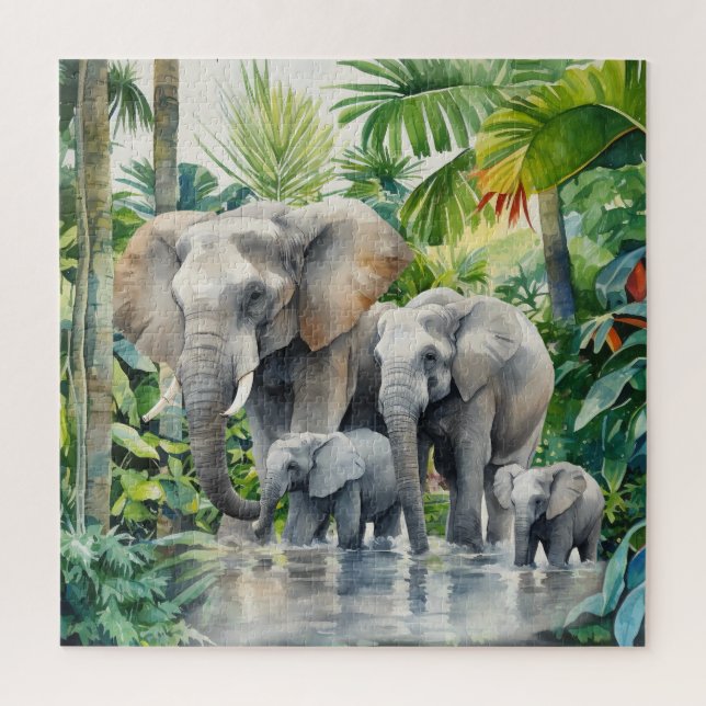 Puzzle Amantes del elefante de la selva divertida (Vertical)