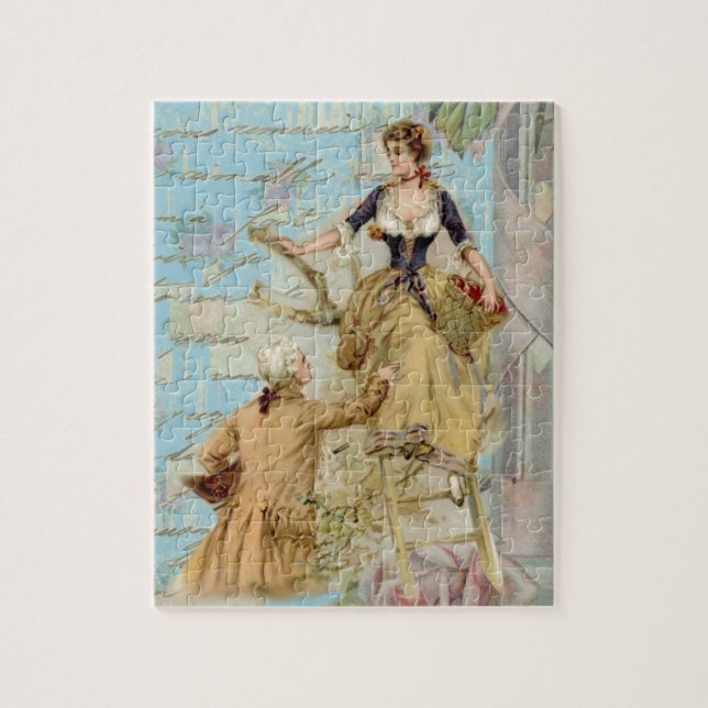 Puzzle Amantes románticos de París azul Shabbychic (Vertical)