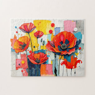Puzzle Amapola Vibrante en Estilo Abstracto Moderno