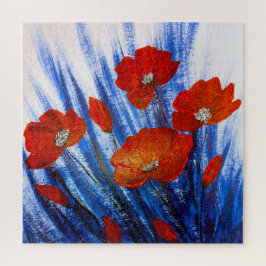 Puzzle Amapolas Rojas en hierba Azul