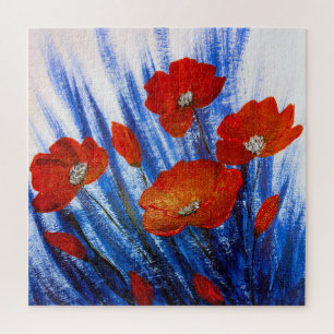 Puzzle Amapolas Rojas en hierba Azul