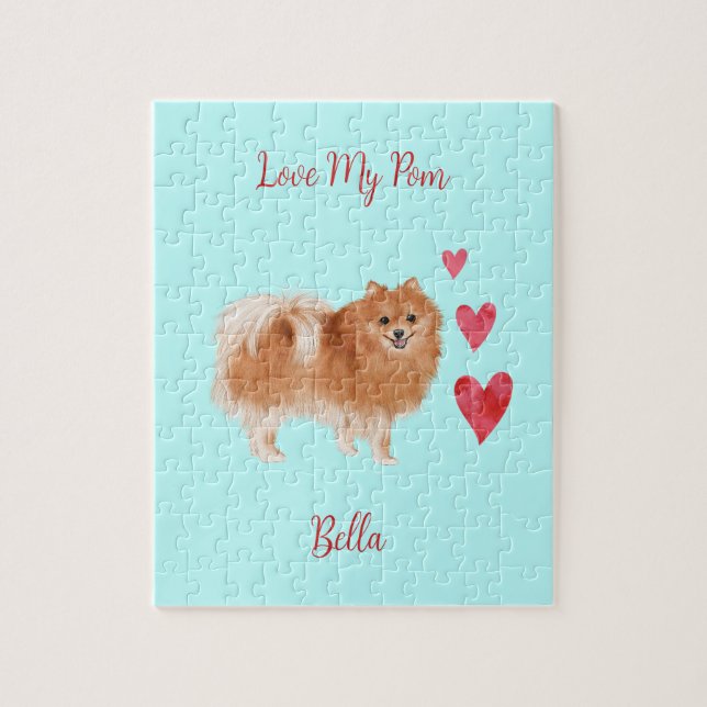 Puzzle Amar mi Pom Pomeranian Dog Personalizado nombre Ma (Vertical)