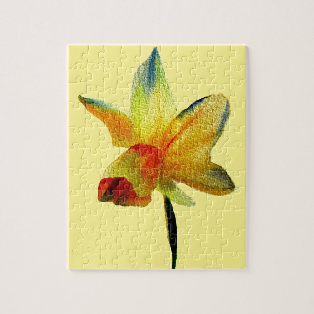 Puzzle Amarillo Daffodil acuarela arte Primavera Flor (Vertical)