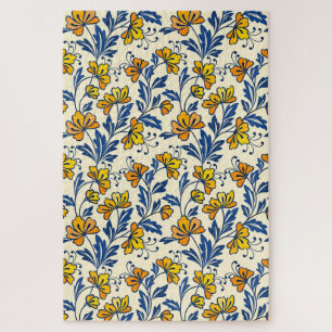 Puzzle Amarillo Naranja Floral Folclórico Azul Hoja Vinta