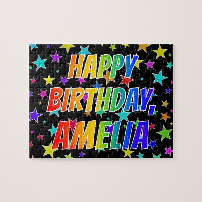 Puzzle "AMELIA" Nombre, Diversión "FELIZ CUMPLEAÑOS" (Horizontal)