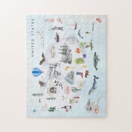 Puzzle América | Mapa de acuarela ilustrado de Estados Un