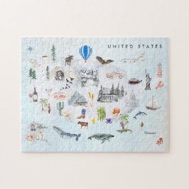 Puzzle América | Mapa de EE. UU. Ilustrado con Acuarela