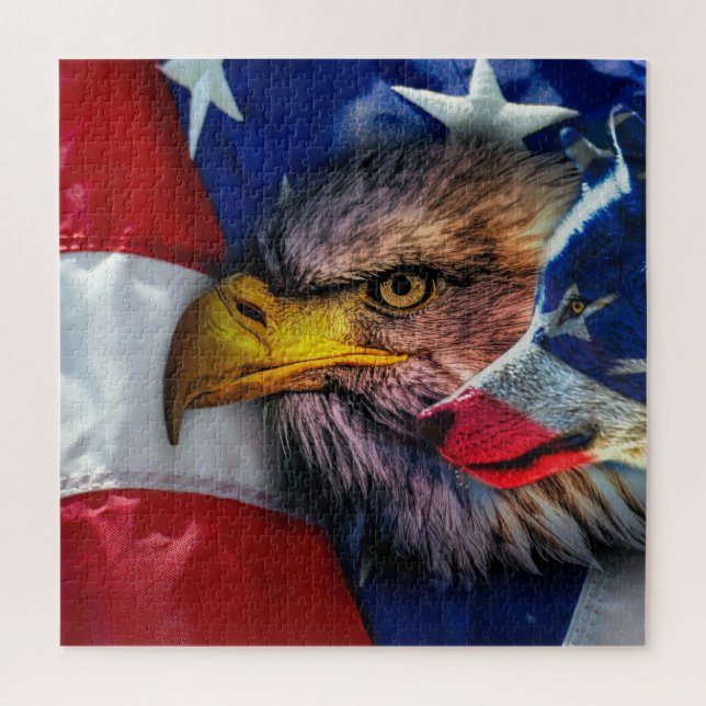 Puzzle American Bald Eagle Wolf Flag Patriotic (Vertical)