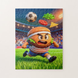 Puzzle American burger soccer player charging across stad