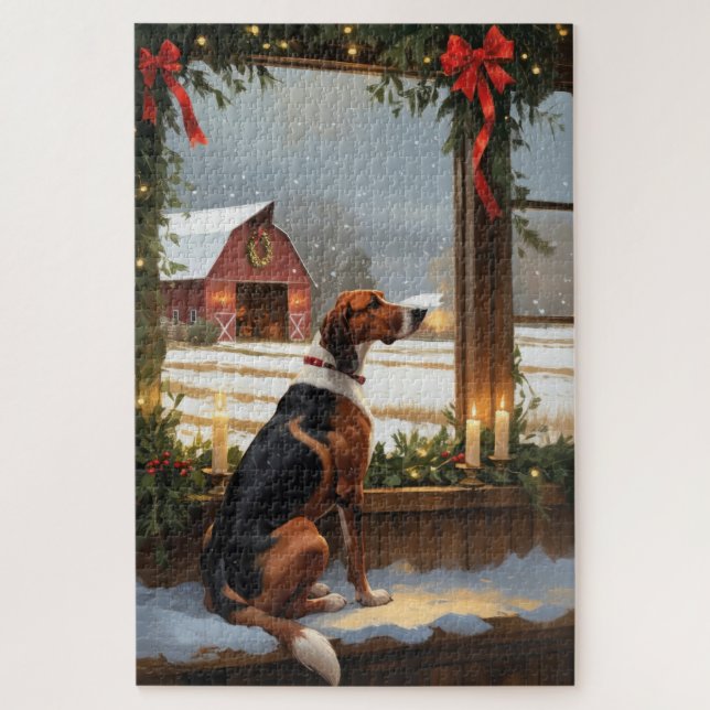 Puzzle American English Foxhound Christmas Lights Holiday (Vertical)