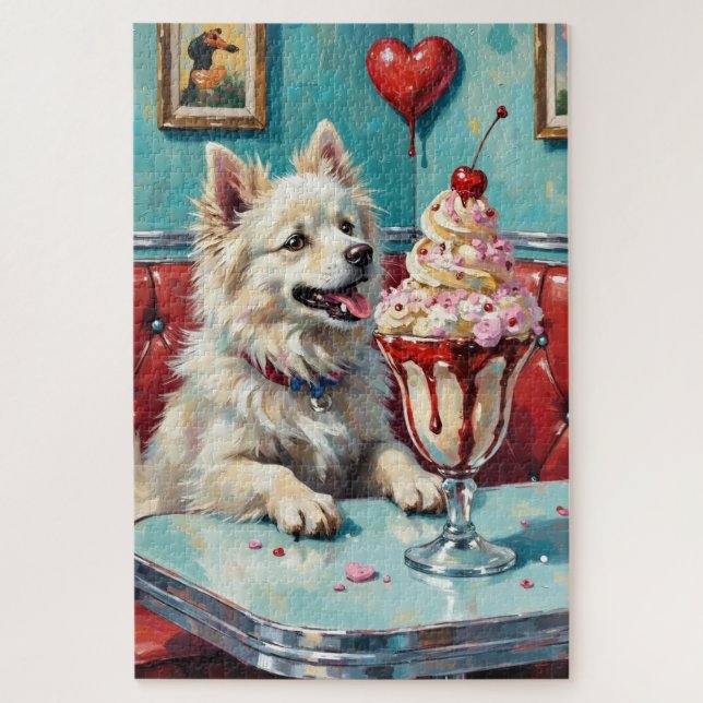 Puzzle American Eskimo Dog Valentine's Day Heart Sundae (Vertical)