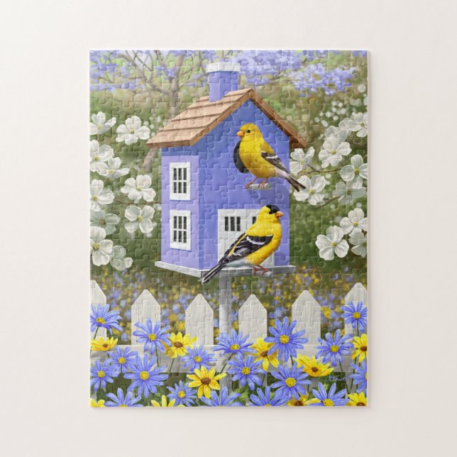 Puzzle American Goldfinch Bird House Flower Garden (Vertical)