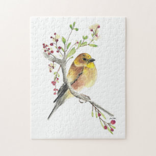 Puzzle American Goldfinch Bird Watercolor Art