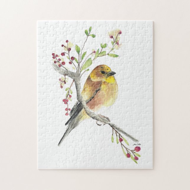 Puzzle American Goldfinch Bird Watercolor Art (Vertical)