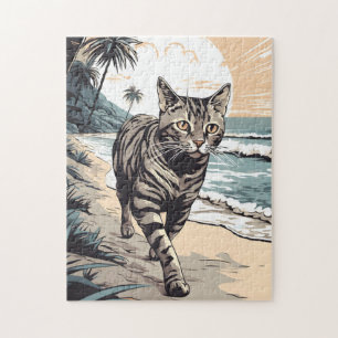 Puzzle American-Shorthair-Cat en una playa tropical