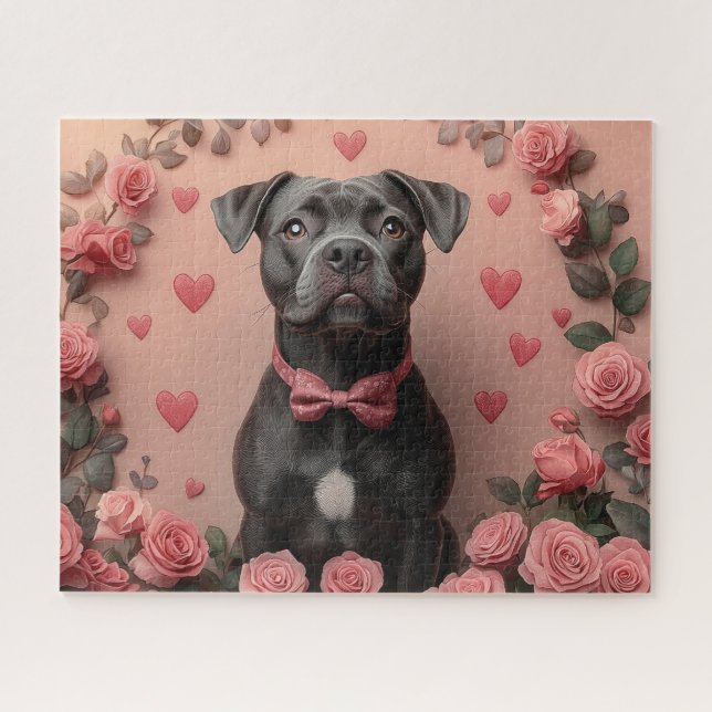 Puzzle American Staffordshire con Rosas - El día de San V (Horizontal)