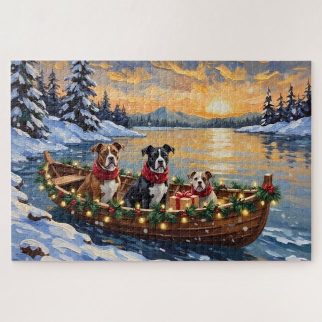 Puzzle American Staffordshire Terrier Christmas Boat (Horizontal)