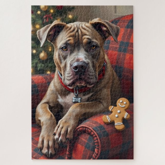 Puzzle American Staffordshire Terrier Cozy Christmas (Vertical)