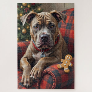 Puzzle American Staffordshire Terrier Navidad Acogedora