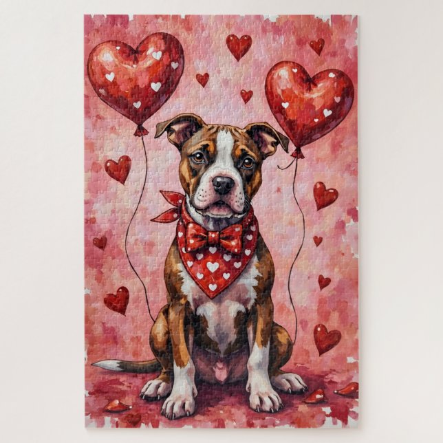 Puzzle American Staffordshire Terrier Valentine Dog Art (Vertical)