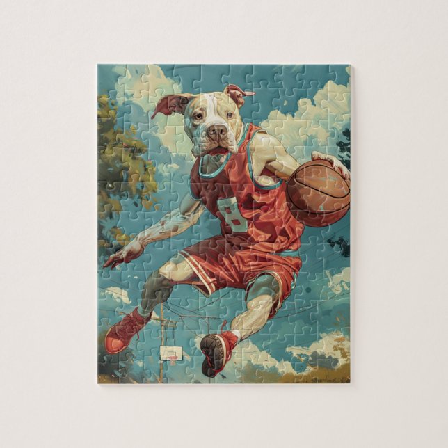 Puzzle Americano Staffordshire Dog Jugando Baloncesto (Vertical)