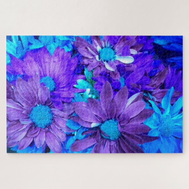 Puzzle Amethyst Purple N Turquoise Daisies (Horizontal)