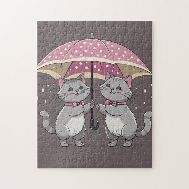 Puzzle Amigos del gato Rainy Day (Vertical)