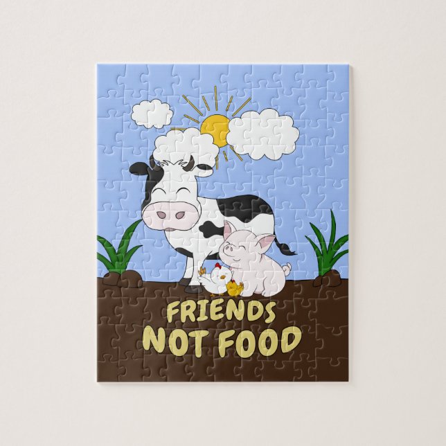 Puzzle Amigos, no comida - Vaca, cerdo y pollo (Vertical)