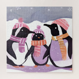Puzzle Amigos Pingüinos de Navidad | Acuarela de Invierno