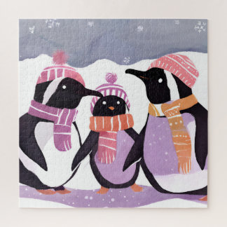 Puzzle Amigos Pingüinos de Navidad | Acuarela de Invierno