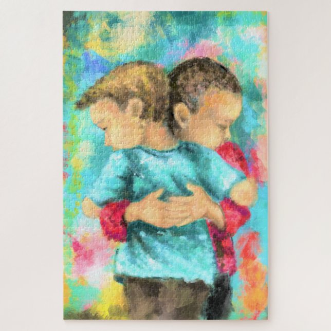 Puzzle Amistad - Niños Abrazando - Paz Amor - Pintura (Vertical)
