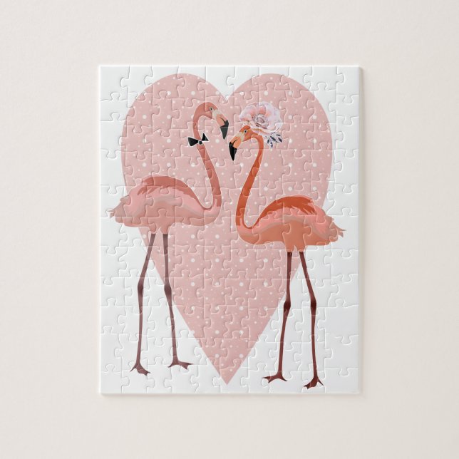 Puzzle Amo del corazón elegante del Flamingo rosa (Vertical)
