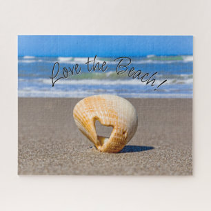 Puzzle ¡Amo la playa! Shell de amor en arena en la playa