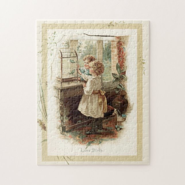 Puzzle Amor Aves y Niños Reproducción Vintage (Vertical)