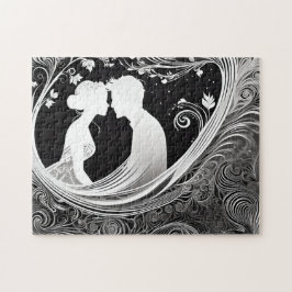 Puzzle Amor blanco y negro al revés: pareja de siluetas